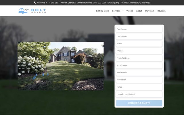 Screenshot of the Bolt Movers homepage