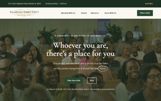 Screenshot of the Toulminville-Warren Street UMC homepage